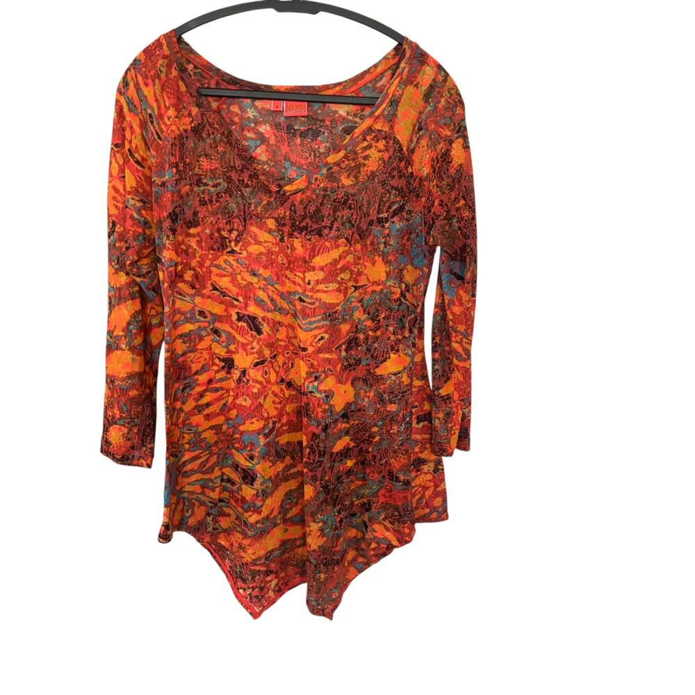 Tianello Orange Jacquard Tunic Top Size Medium